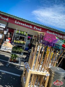 market stall for livestock feed, pet food, and gardening supplies